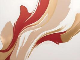 Abstract red and gold brush strokes on a clean white or beige background, with ample open space for adding text. photo