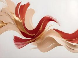 Soft red and gold strokes create an abstract composition on a pristine white or beige background, offering room for text. photo