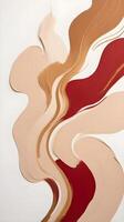 An abstract composition featuring subtle red and gold brush strokes against a clean white or beige background, offering space for text. photo