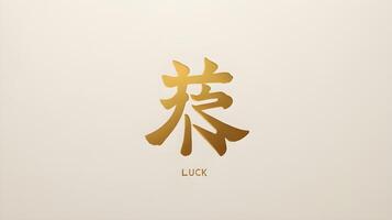 The Chinese character for luck, is elegantly rendered in gold font on a simple background with space for adding text or holiday greetings. photo