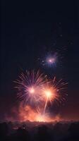 A gentle night sky filled with fading firework embers, with minimal colors and space at the bottom for your logo or text. photo