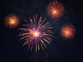 A serene backdrop of soft firework embers dimming in the night, with delicate colors and room at the bottom for text. photo