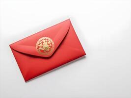 a simple image of an empty red envelope hongbao placed on a smooth, clean white surface. The background should be minimalist and ideal for text placement. photo
