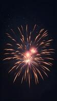 A quiet background of softly glowing firework embers fading in the night sky, with minimal vibrant colors and space at the bottom for text or logo. photo