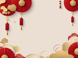A simple banner for Chinese New Year, designed with a red and gold color scheme and open space for logos or text. photo