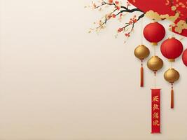 A clean Chinese New Year banner with a red and gold color scheme, featuring soft textures and room for logos or text. photo