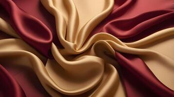 Soft, flowing silk fabric in deep red and gold creates a peaceful and minimalist backdrop, with ample room for text. photo