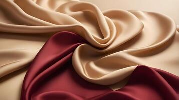 A smooth, flowing silk fabric in deep red and gold creates a serene, minimalist vibe, with plenty of room for text. photo