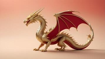 A subtle gold dragon symbolizing prosperity, outlined against a soft red or beige backdrop, leaving plenty of space for text. photo