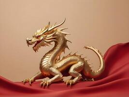 A minimalist gold dragon symbolizing power and luck, set against a soft red or beige backdrop, with ample space for text. photo