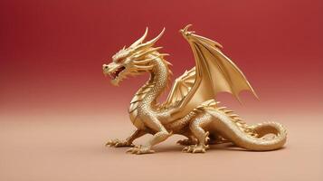 A simplified gold dragon design, symbolizing luck and power, placed against a gentle red or beige background with space for text. photo