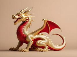 A minimalist design of a gold dragon representing power and good fortune, set on a soft red or beige background with room for text. photo