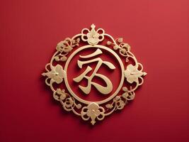 A soft red background highlights a gold longevity symbol, creating a clean, calm space perfect for text placement. photo
