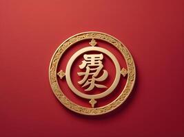 A minimalist gold longevity symbol on a red background, with enough room for text, creating a calm and elegant atmosphere. photo