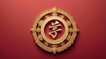 The longevity character in gold, placed gently on a soft red backdrop, leaves room for text, offering a serene, sophisticated design. photo