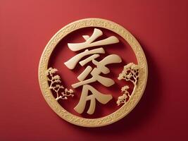 A delicate gold symbol of longevity on a subtle red background, with ample space for adding text in a calm and refined setting. photo
