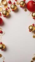 A simple design with red and gold elements, like lanterns and coins, with space in the center for text. photo