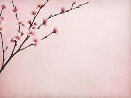A serene setting with a soft pink cherry blossom on textured rice paper, leaving room for custom text or branding. photo