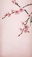 A calming image of a pink cherry blossom on textured rice paper, leaving ample space for Chinese New Year wishes or brand messaging. photo