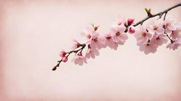 A serene display of a soft pink cherry blossom on textured rice paper, with room around it for festive messages or logos. photo