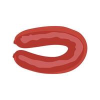 Red sausage in flat design. Fresh pork wurst, butchery products menu. illustration isolated. vector