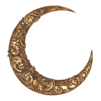 Ornate Crescent Moon with Intricate Scrollwork on a white background in high resolution png