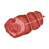 Ham in rope in flat design. Deli sausage in net, butchery product menu. illustration isolated. vector