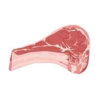 Steak meat on bone in flat design. Fresh raw meat piece, butchery menu. illustration isolated. vector