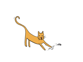 Cute cat playfully chasing a mouse with its tongue sticking out. The drawing is done in a fun and cartoonish style, featuring expressive characters and dynamic motion. png