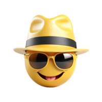 3D Trendy Yellow Emoticon with Fashionable Sunglasses and Hat on isolate transparent background png