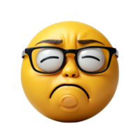 a yellow emoticure with glasses on it's face and eyes closed, with a sad expression, Felipe, mannerism, angry, a picture on isolated background png