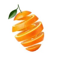Slices of orange with a fresh green leaf on a transparent background. png