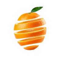 Bright orange slices and a green leaf over a clear, transparent surface. png