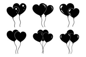 Heart Shaped Balloon icon silhouette set illustration. Valentines day symbol in different view vector