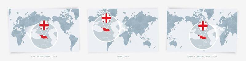 Three versions of the World Map with the enlarged map of Georgia with flag. vector