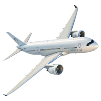 Modern Commercial Jet Airliner Side View with White Fuselage and Twin Engines in Blue Sky Background png