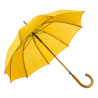 Bright Yellow Umbrella with Wooden Handle and Open Canopy png