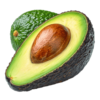 Photorealistic Halved Avocado with Creamy Green Flesh and Textured Skin in High Detail Food Photography png