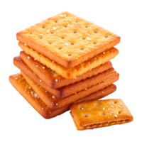 Crispy Square Crackers Stacked with Golden Brown Color and Perforated Surface png