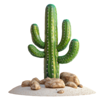 Tall Green Cactus Stands in Desert Sand With Rocks png