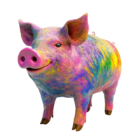 A Rainbow Colored Pig Stands On White Background png