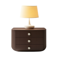 Modern Brown Wooden Nightstand With Table Lamp png