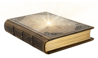 An aged book emanating a warm light from within its pages png