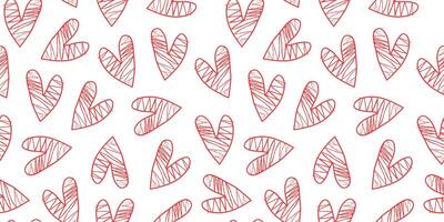Heart pattern, drawing, sketch. Valentines day. Hand drawn icons, doodles. Repeating background. Seamless texture. vector