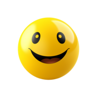 Happy yellow emoticon smiling broadly joyful expression digital art 3D render, png