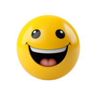 Happy yellow emoticon big smile joyful expression 3D render, png