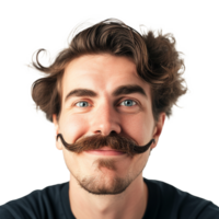 Handsome Man with Brown Mustache and Wavy Hair Smiling png