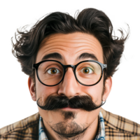 Man with a mustache and glasses surprised expression png