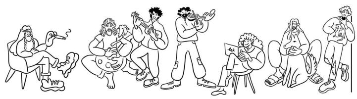 people playing intsruments set in doodle style vector