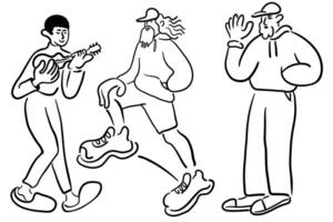 set of standing people in line doodle style vector